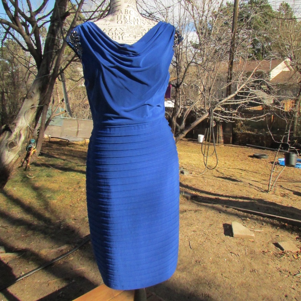 Adrianna Papell Royal Blue Draped Midi Dress